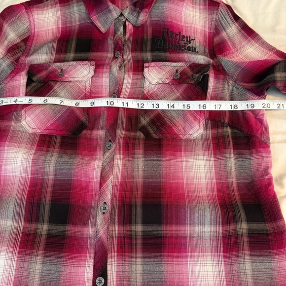 Harley-Davidson Women's Size M Hearts & Serpents Laced Purple Plaid Button Shirt - Picture 9 of 11